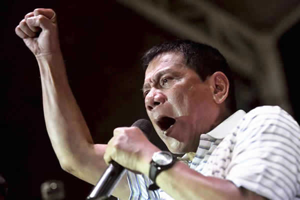 Then candidate Rodrigo Duterte during a campaign rally in Metro Manila