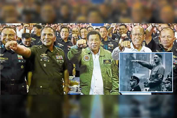 President Rodrigo Duterte with his police and military officers